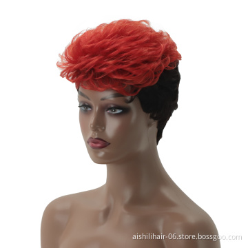 aishili wholesale red Mohawk wigs short synthetic hair wig for women